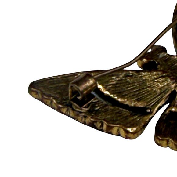 Vintage Orange Black Clear Rhinestone Glass Gold Tone Butterfly Old C-Clasp - Picture 3 of 6